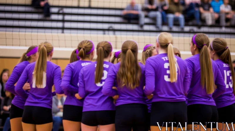 Young Female Volleyball Team in Purple Uniforms AI Image