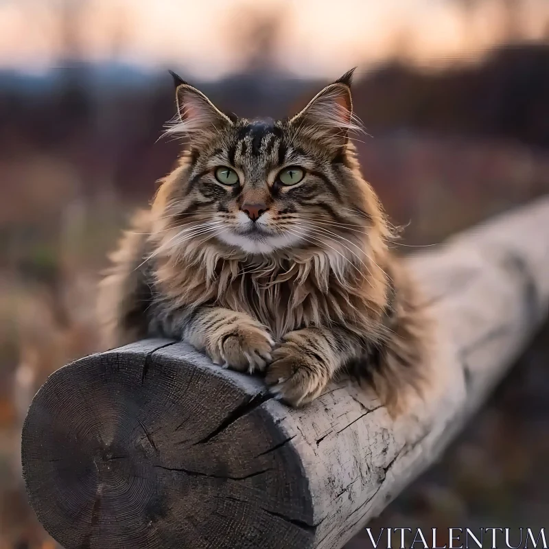 Regal Feline on a Log AI Image