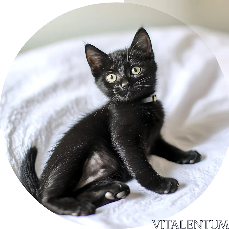 Charming Black Kitten Relaxing AI Image