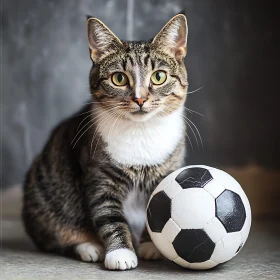 Curious Cat Engages with Soccer Ball