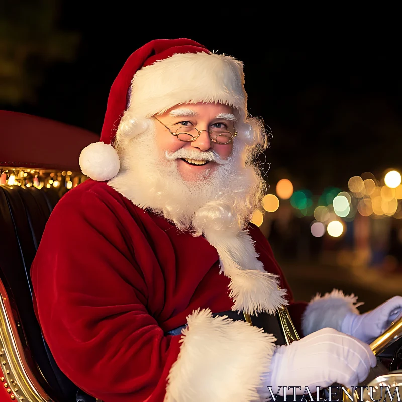 Smiling Santa Claus Amid Festive Lights AI Image