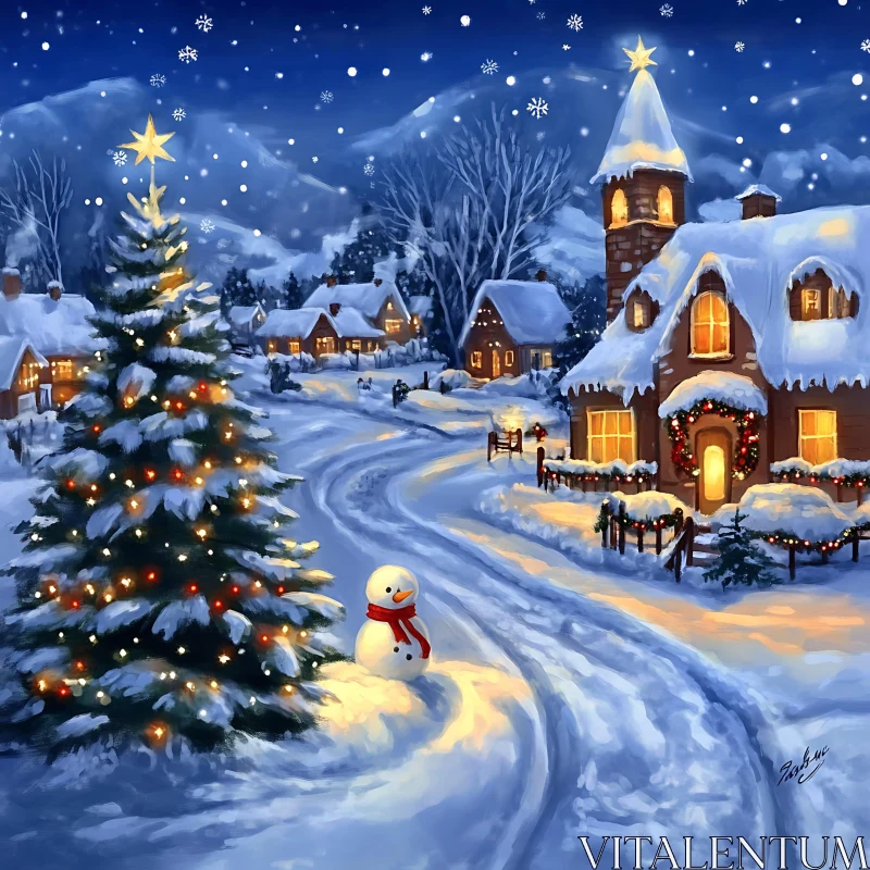 AI ART Peaceful Snowy Christmas Village Scene