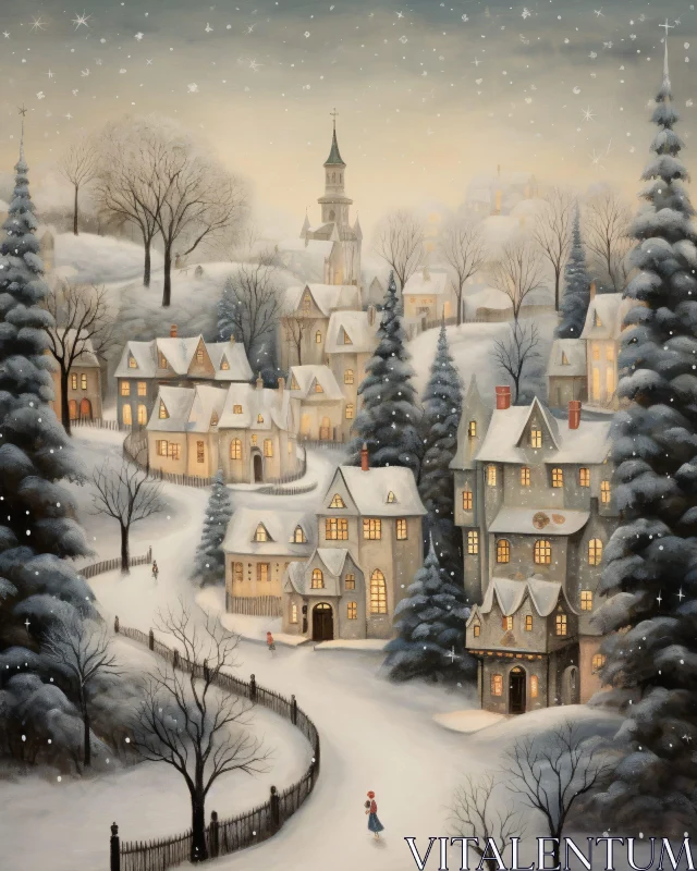 Snowy Village at Twilight AI Image