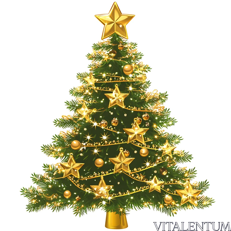 Golden Star Christmas Tree AI Image