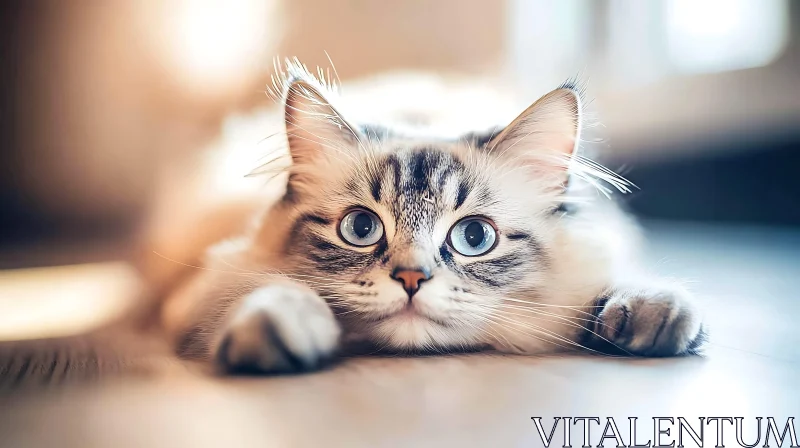 Cute Fluffy Cat Staring Calmly on the Floor AI Image