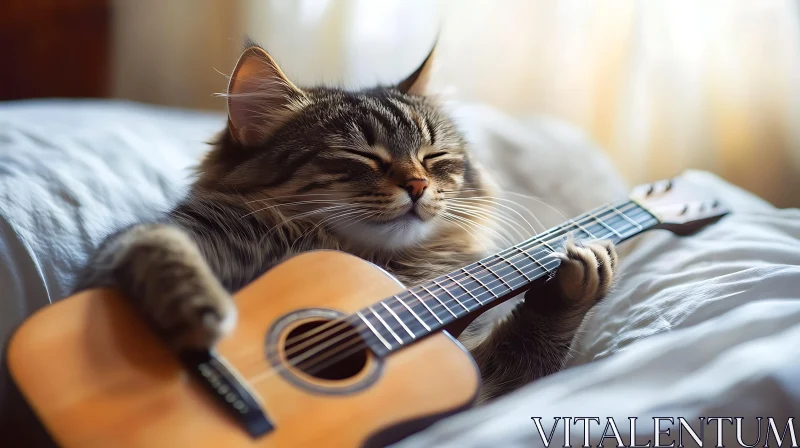 Musical Cat Strumming Guitar AI Image