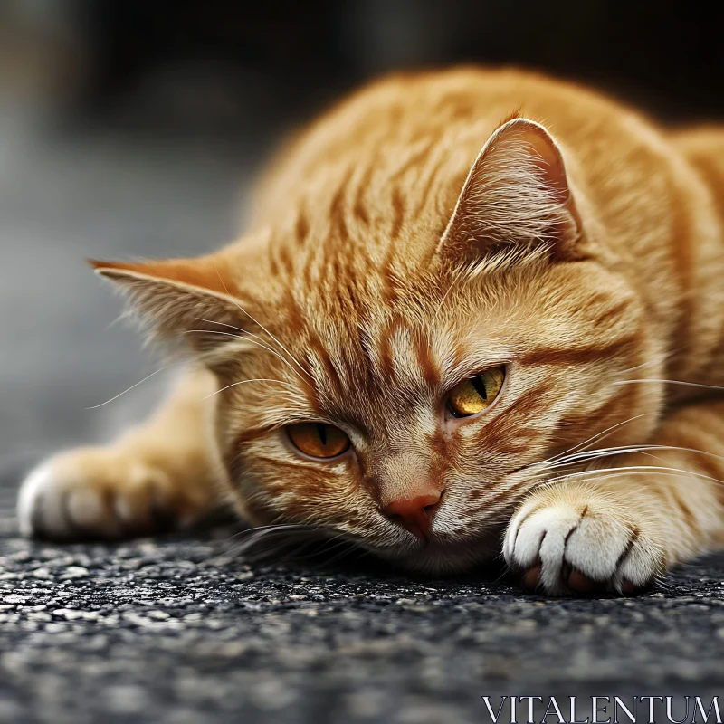 Ginger Cat Relaxing on Ground AI Image