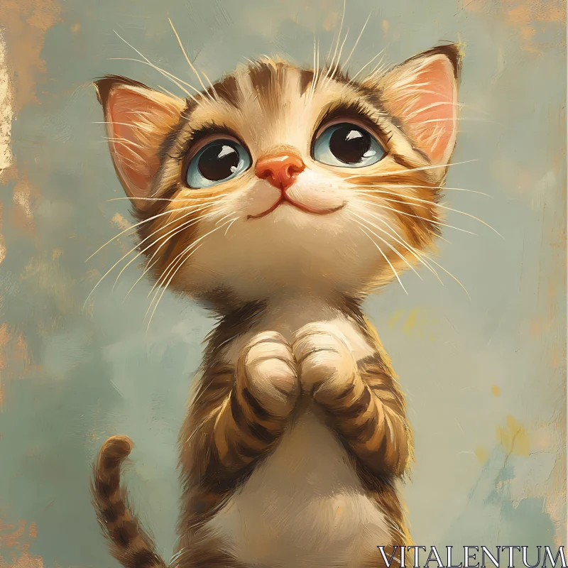 Cute Tabby Kitten Painting AI Image