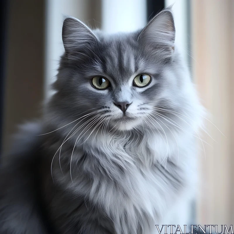 Grey Cat Portrait by a Window AI Image