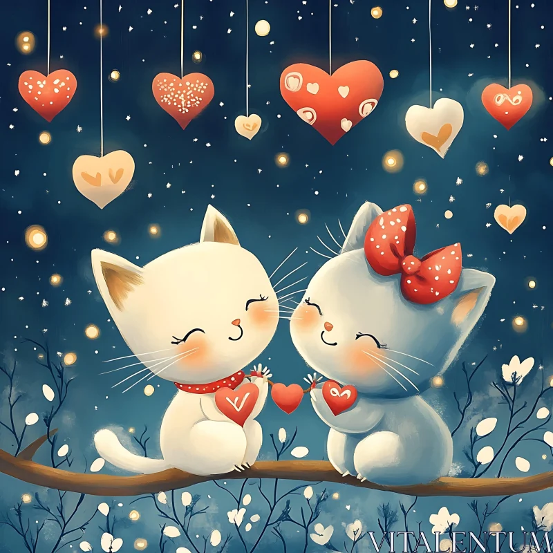 Whimsical Cartoon Cats with Hearts AI Image