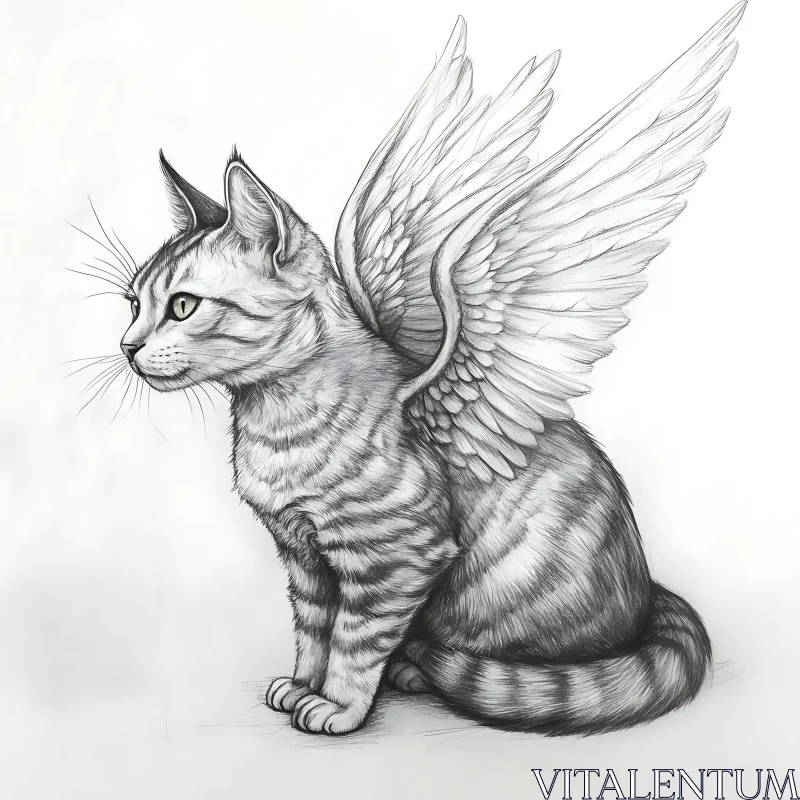 Mythical Cat Drawing with Wings AI Image