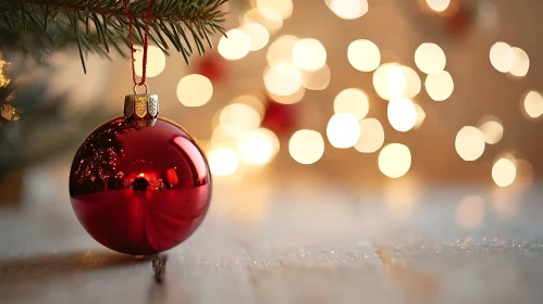 Festive Red Ornament with Sparkling Lights