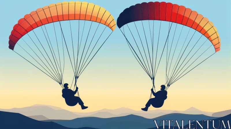 AI ART Aerial Adventure: Paragliders Soaring Over Mountain Range