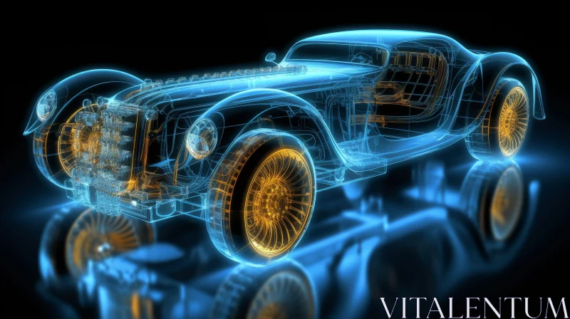 AI ART Blue Transparent Classic Car 3D Rendering