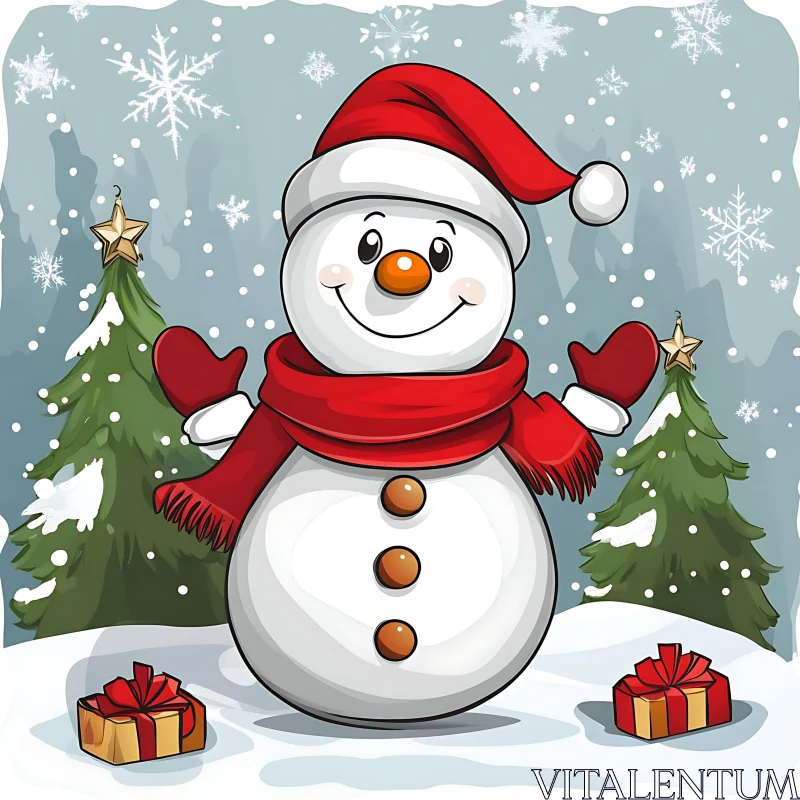 Joyful Snowman Amidst Christmas Decorations AI Image