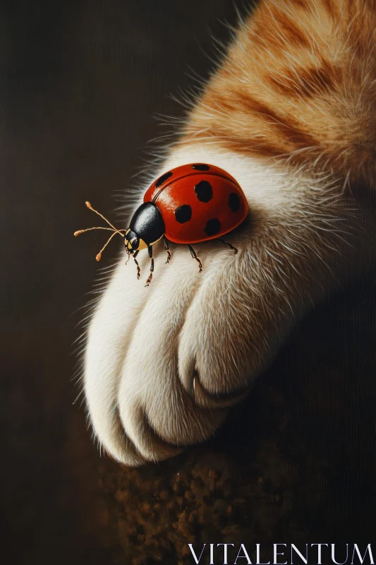 Ladybug Perched on a Cat Paw Detail AI Image