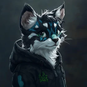 Detailed Anthropomorphic Cat Portrait in Hoodie