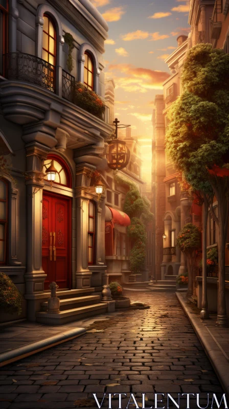 Captivating Street Scene: A Fairy Tale Atmosphere in the City AI Image