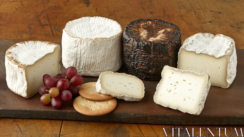 Cheese Platter on Wooden Board | Gourmet Delights AI Image