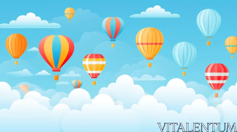 Colorful Hot Air Balloon Illustration in Blue Sky AI Image