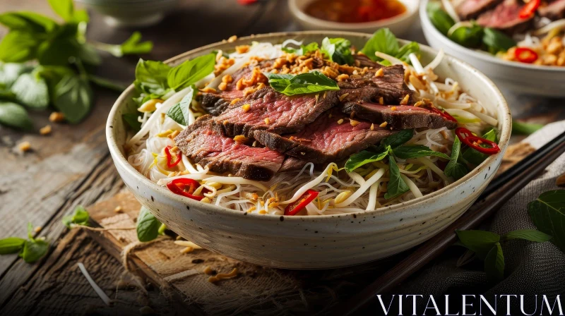 Delicious Vietnamese Beef Noodle Soup with Flank Steak AI Image