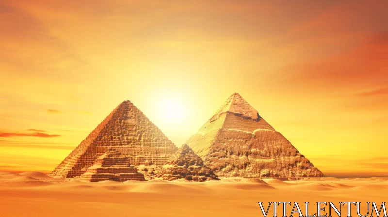 Enigmatic Sunrise with Pyramids at Sunset | Egyptian Art AI Image