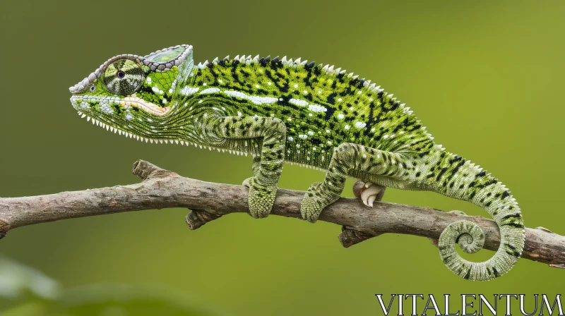Green Chameleon on a Branch - Captivating Wildlife Photography AI Image