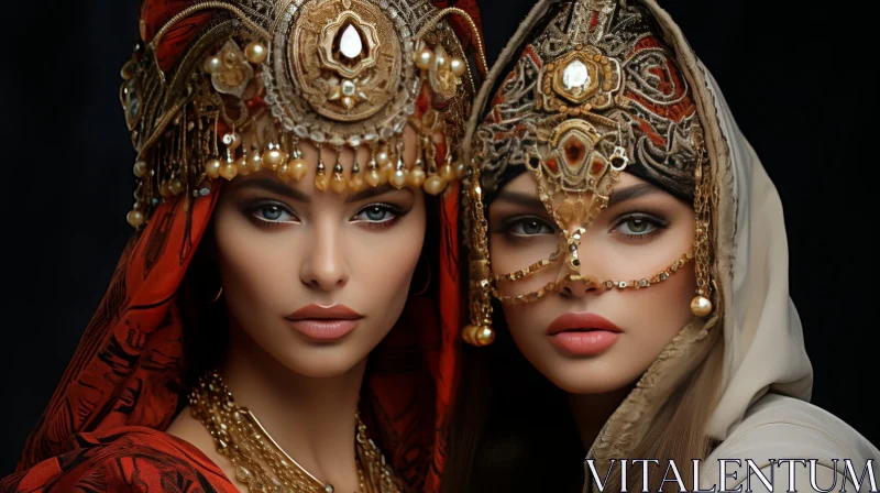 Serious Young Women in Traditional Middle Eastern Attire AI Image