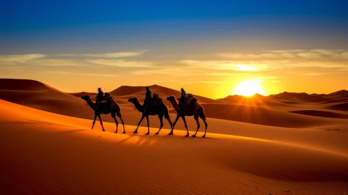 Stunning Sunset in the Sahara: Captivating Camels and Vibrant Landscapes