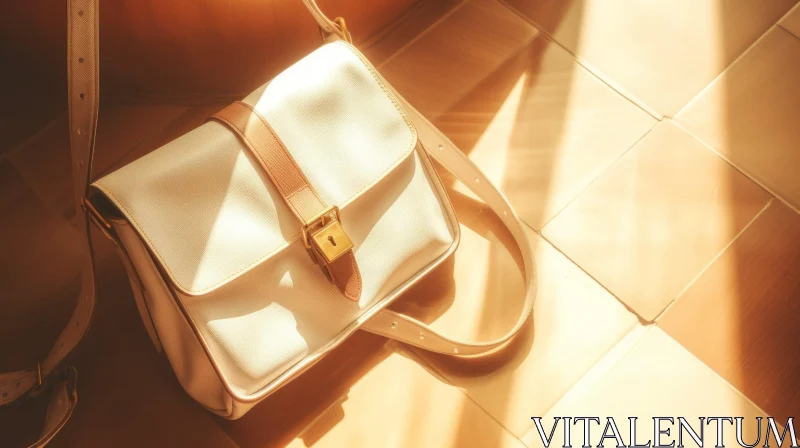 White Leather Handbag in Sunlit Room AI Image