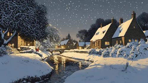 Winter Night in a Quaint Village