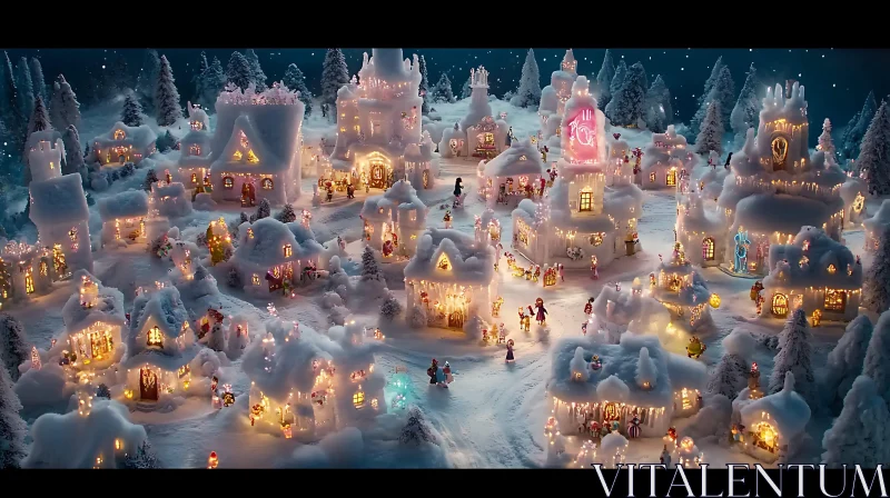 Magical Holiday Village Covered in Snow AI Image