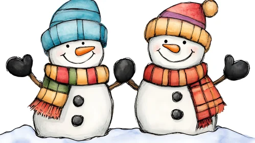 Cheerful Snowmen in Winter Attire