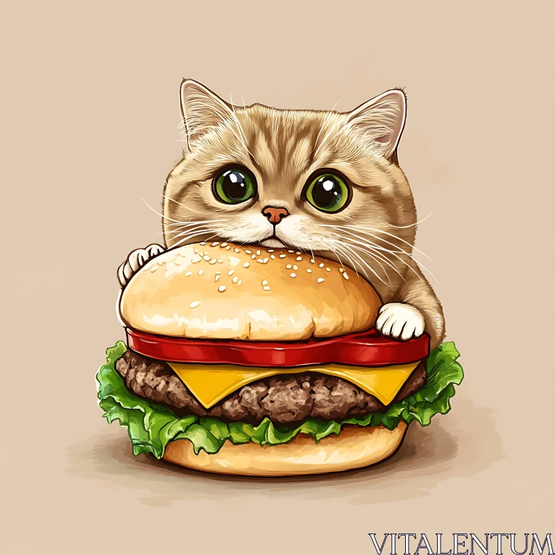 AI ART Whimsical Cat and Burger Illustration