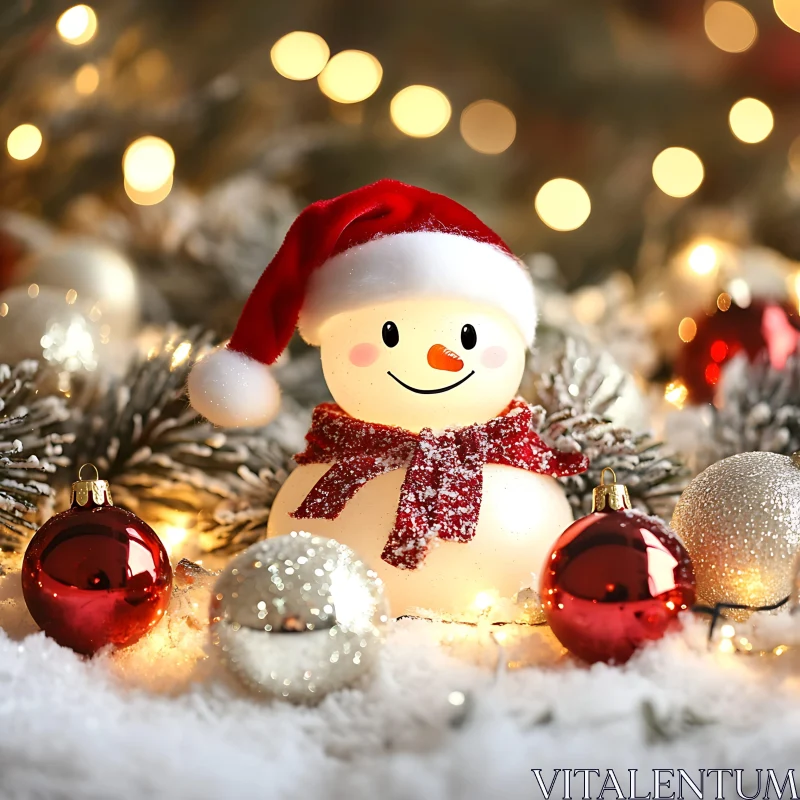 Festive Snowman Decor with Holiday Ornaments AI Image