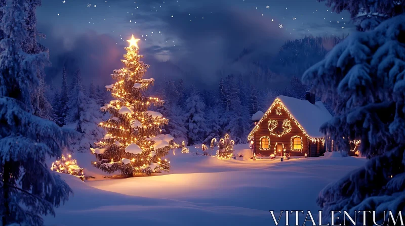 Serene Winter Wonderland with Holiday Lights AI Image