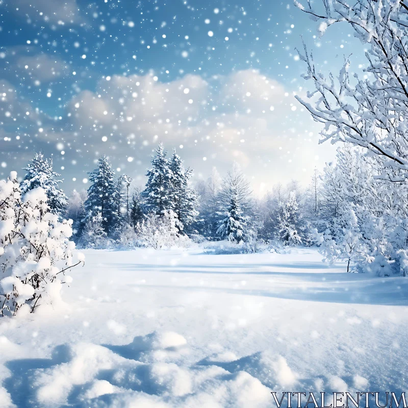 Peaceful Snowy Forest Scene AI Image