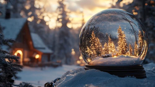 Illuminated Christmas Trees in a Snow Globe