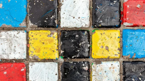 Colorful Painted Concrete Tile Floor Close-Up
