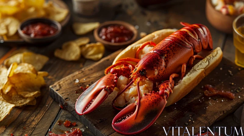 AI ART Delicious Lobster Roll on Wooden Table
