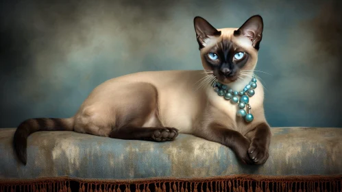 Elegant Siamese Cat on Blue Couch