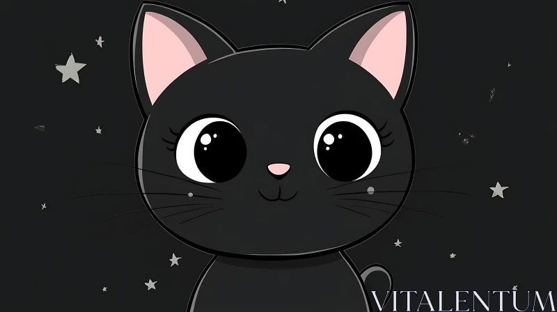 Cute Black Cartoon Cat Illustration AI Image