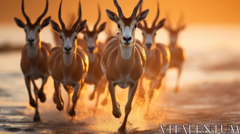 Majestic Herd of Antelopes Running in a River AI Image