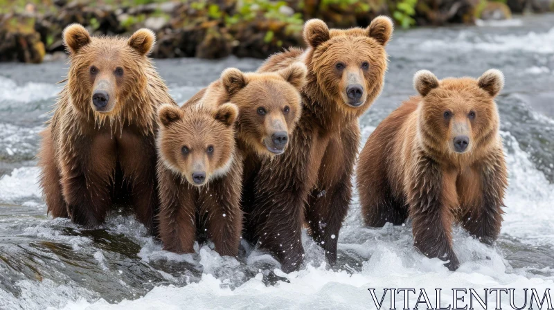 Mesmerizing Photograph: Four Brown Bears in River AI Image