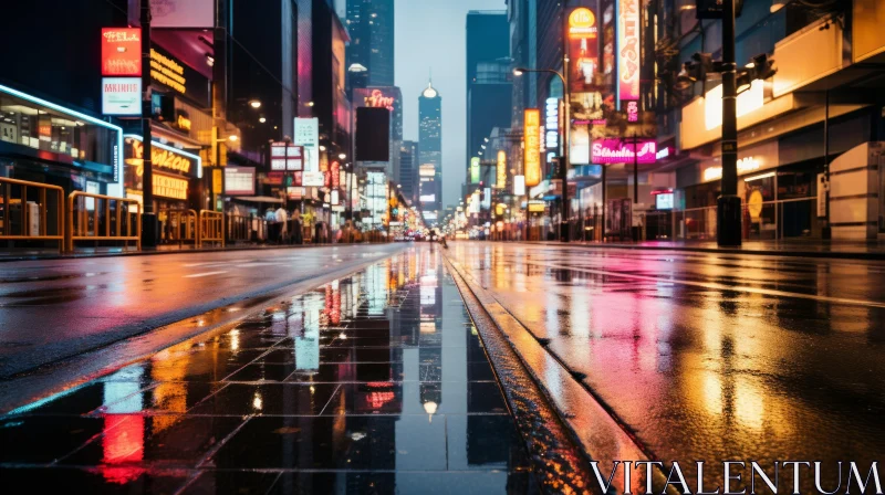 Rain-Soaked City Street Shrouded in Fog - Urban Travel Photography AI Image