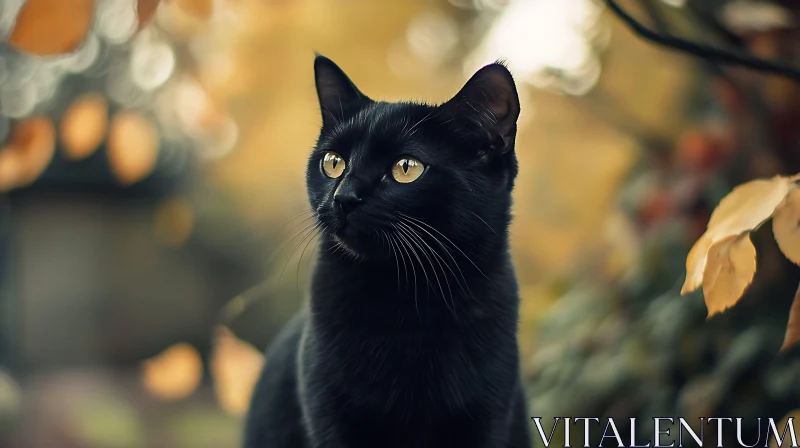 Yellow-Eyed Black Cat in Nature AI Image