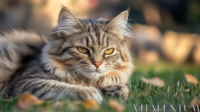 Regal Tabby Cat Relaxing Outdoors AI Image