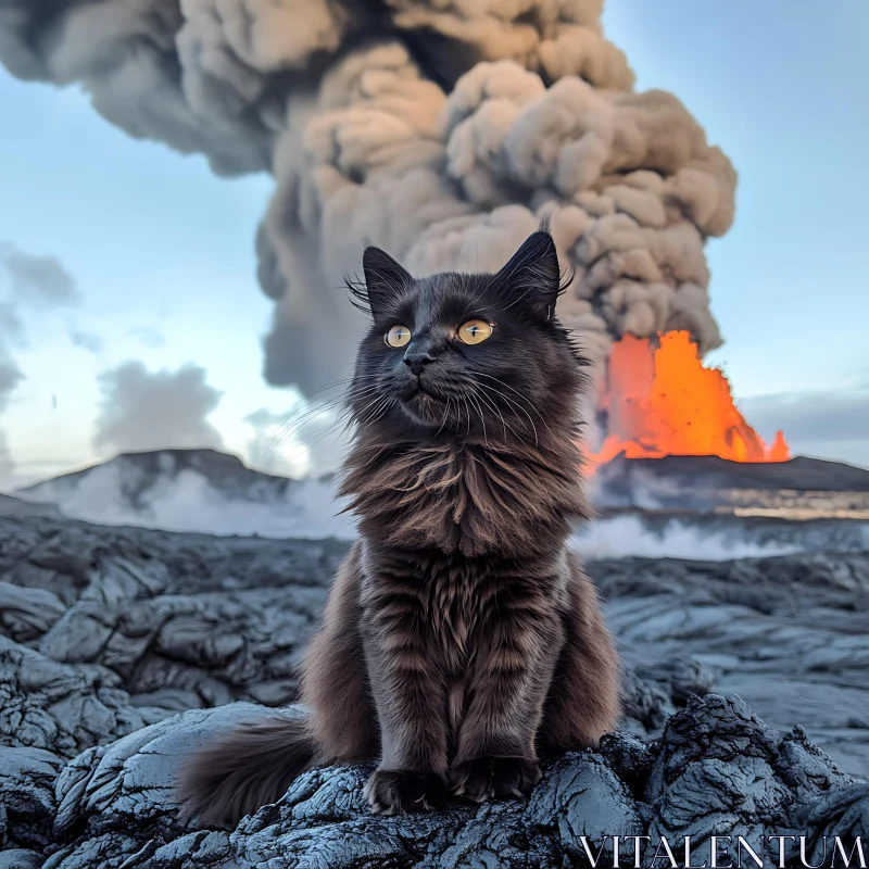 Cat and Volcano: A Stunning Natural Phenomenon AI Image