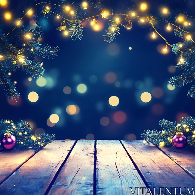 Holiday Cheer with String Lights and Pine Decor AI Image