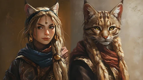 Mesmerizing Cat-Human Hybrid Digital Painting